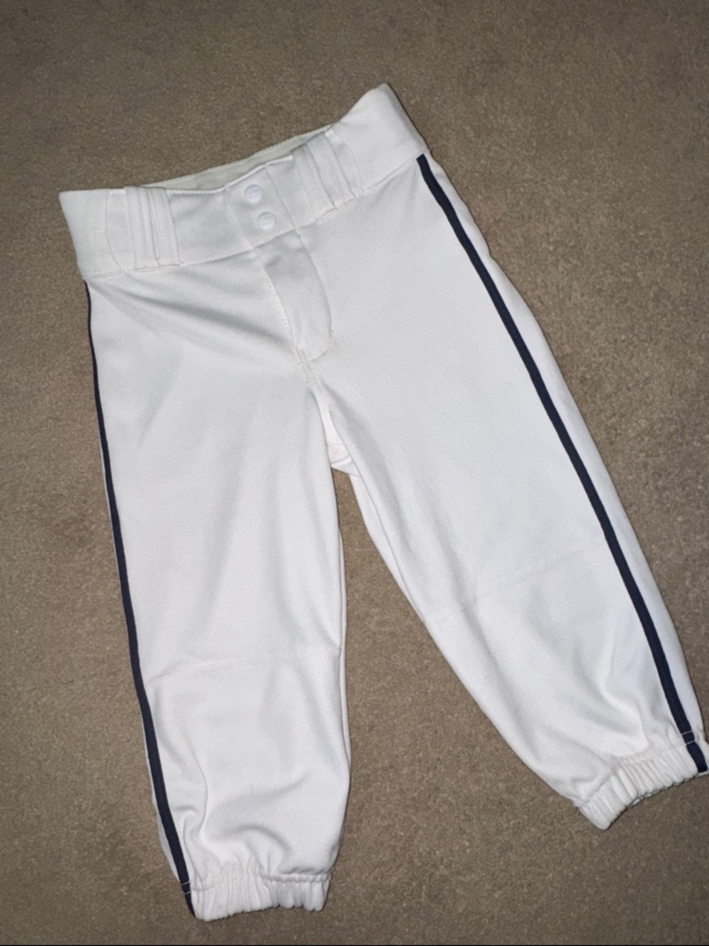 Youth White Baseball knickers with Navy piping